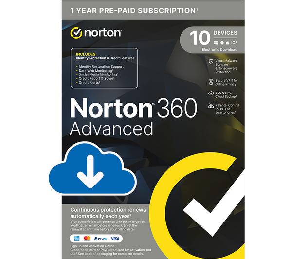 NORTON 360 Advanced – 1 year for 10 devices, Download
